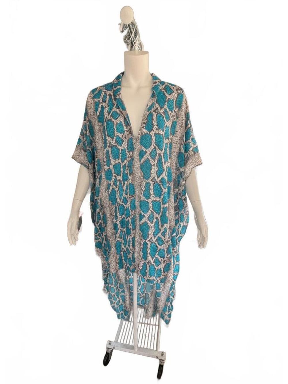 Buddy Love Women's Blue and Beige Snake Print Kimono Cardigan O/S